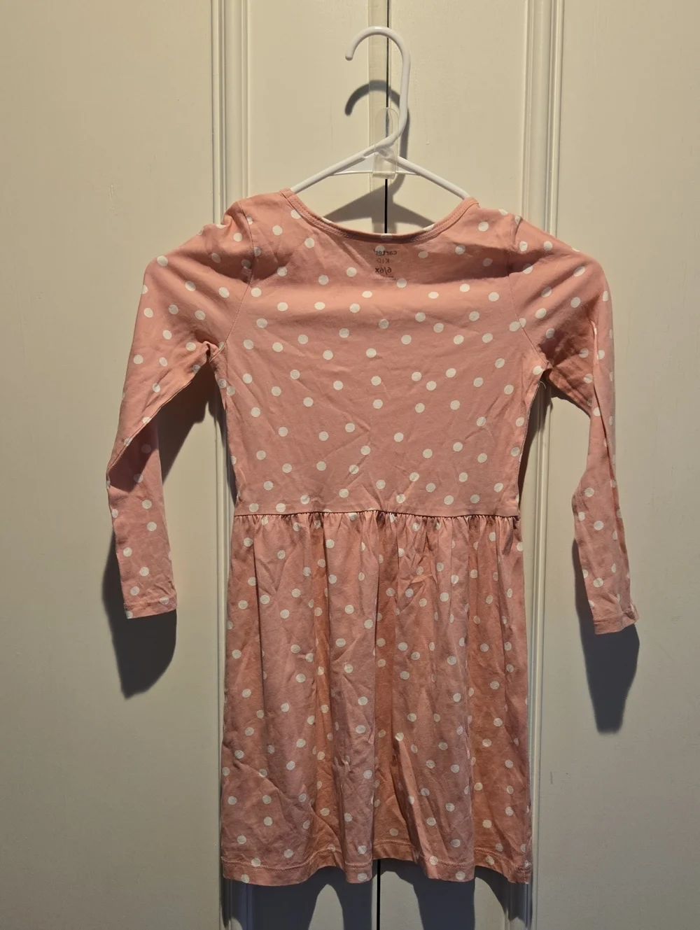 Girls' Pink Polka Dot Long-Sleeve Dress